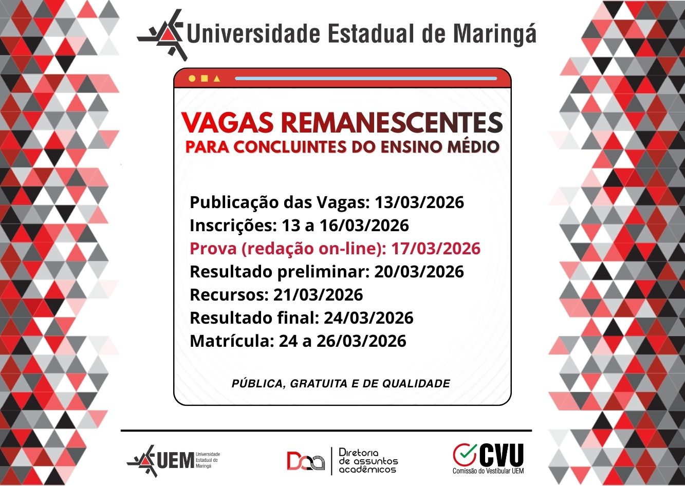 Vagas Remanescentes 2026